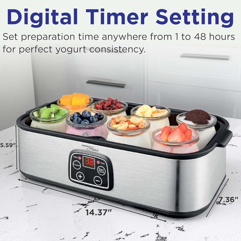 CULINARY CHEF Series MAGNAVOX HOME, Ultimate Probiotic Yogurt Maker with Adjustable Time & Temp Control - Make Trillions of Live Probiotics with 8 GLASS JARS - Greek Yogurt Maker - Image 4